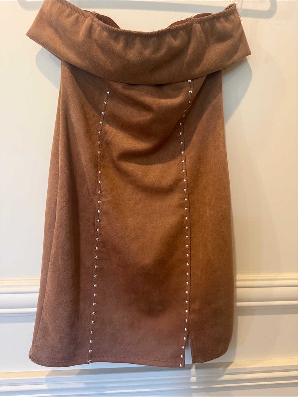 Liz & Sara  Strapless Brown Faux Suede Dress with Silver Studs S BoHo Stagecoach